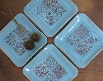 Tapas Snack Plate Set of 4 - Handmade Stoneware Pottery Ceramic - Blue Celadon