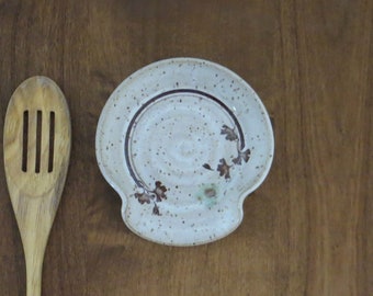 Spoon Rest - Handmade Stoneware Ceramic Pottery - White - Ginkgo