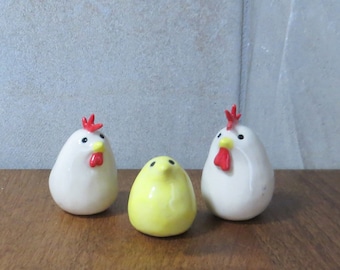 Ceramic Sculpture - Rooster - Chicken - Chick - Set of 3