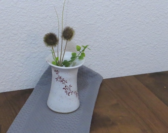 Small Vase - Handmade Stoneware Pottery Ceramic - White Satin - Vines