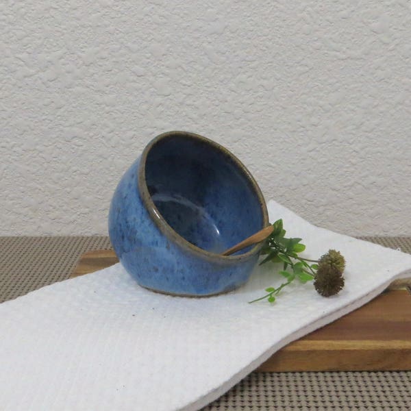 Salt Pig Cellar - Handmde Stoneware Pottery Ceramic - Indigo Blue - 10 ounces