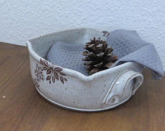 Casserole Baking Dish - Handmade Stoneware Pottery Ceramic - White - Floral - 1-1/2 Quart