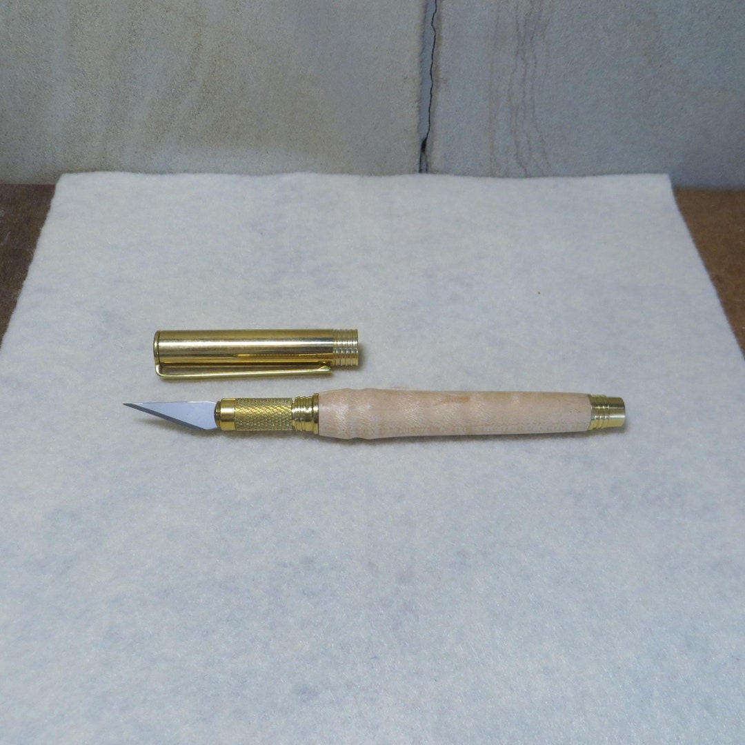 Wood Handled Hobby Razor Knife - Maple With Brass - Etsy