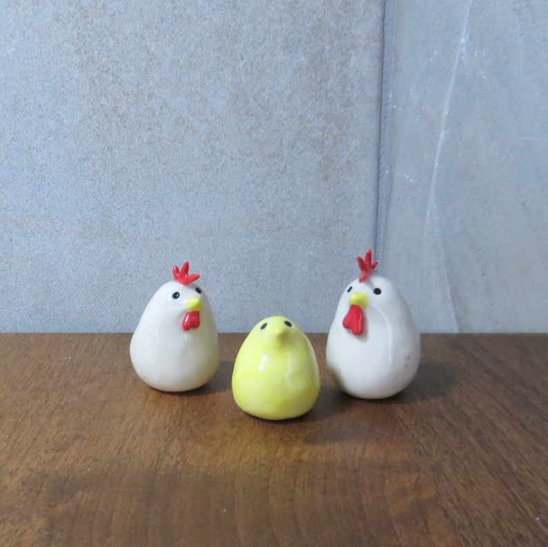 Ceramic Sculpture Rooster Chicken Chick Set of 3 image 1