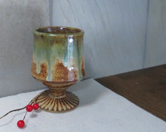Stoneware Goblet Stemware - Shino Rust and Copper Patina Green - 9 ounce