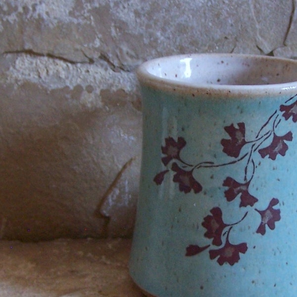 Ginkgo on Blue Stoneware Ceramic Pottery Mug