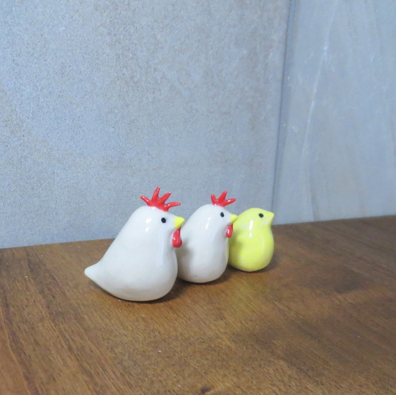 Ceramic Sculpture Rooster Chicken Chick Set of 3 image 3