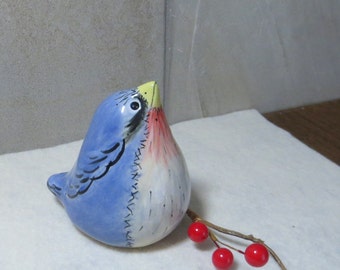 Stoneware Bird Rattle Ornament - Blue Bird