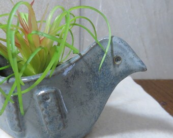 Stoneware Small Succulent Planter - Bird - Grey Green