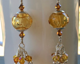 Swarovski Crystal and Lampwork Beaded Spring Earrings Handmade | Etsy