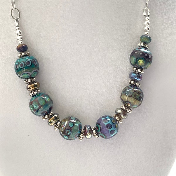 Lampwork Bali Sterling Beaded Necklace SRAJD handmade OOAK ready to ship