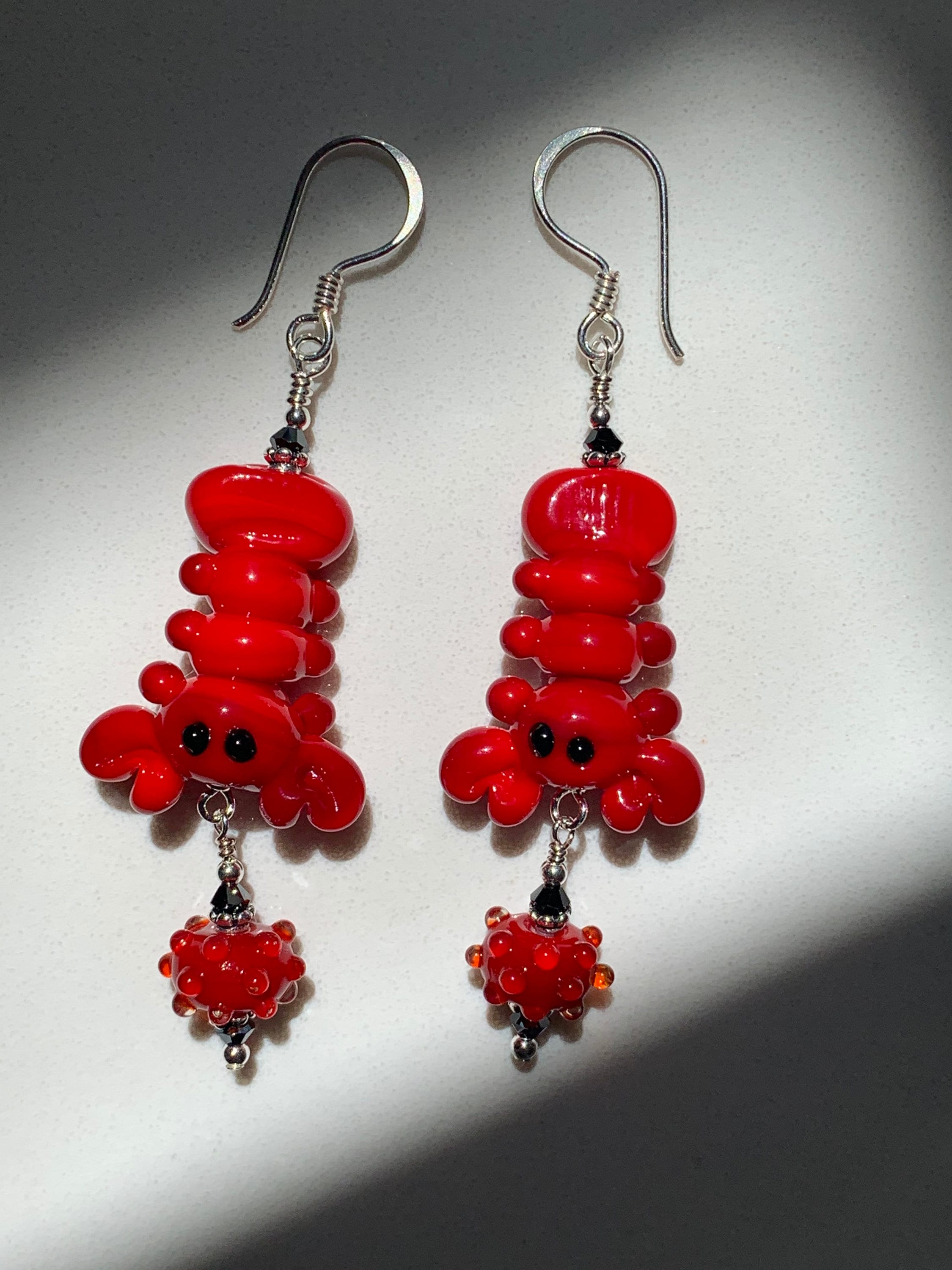 Swarovski Crystal and Lampwork Beaded Dangle Lobster Earrings Ooak