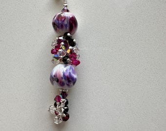 Swarovski Crystal and Nugget Lampwork Beaded Pendant     handmade  ooak ready to ship  birthday holiday gift