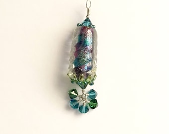 Swarovski Crystal and Lampwork Beaded Dangle Pendant  handmade ooak srajd holiday ready to ship
