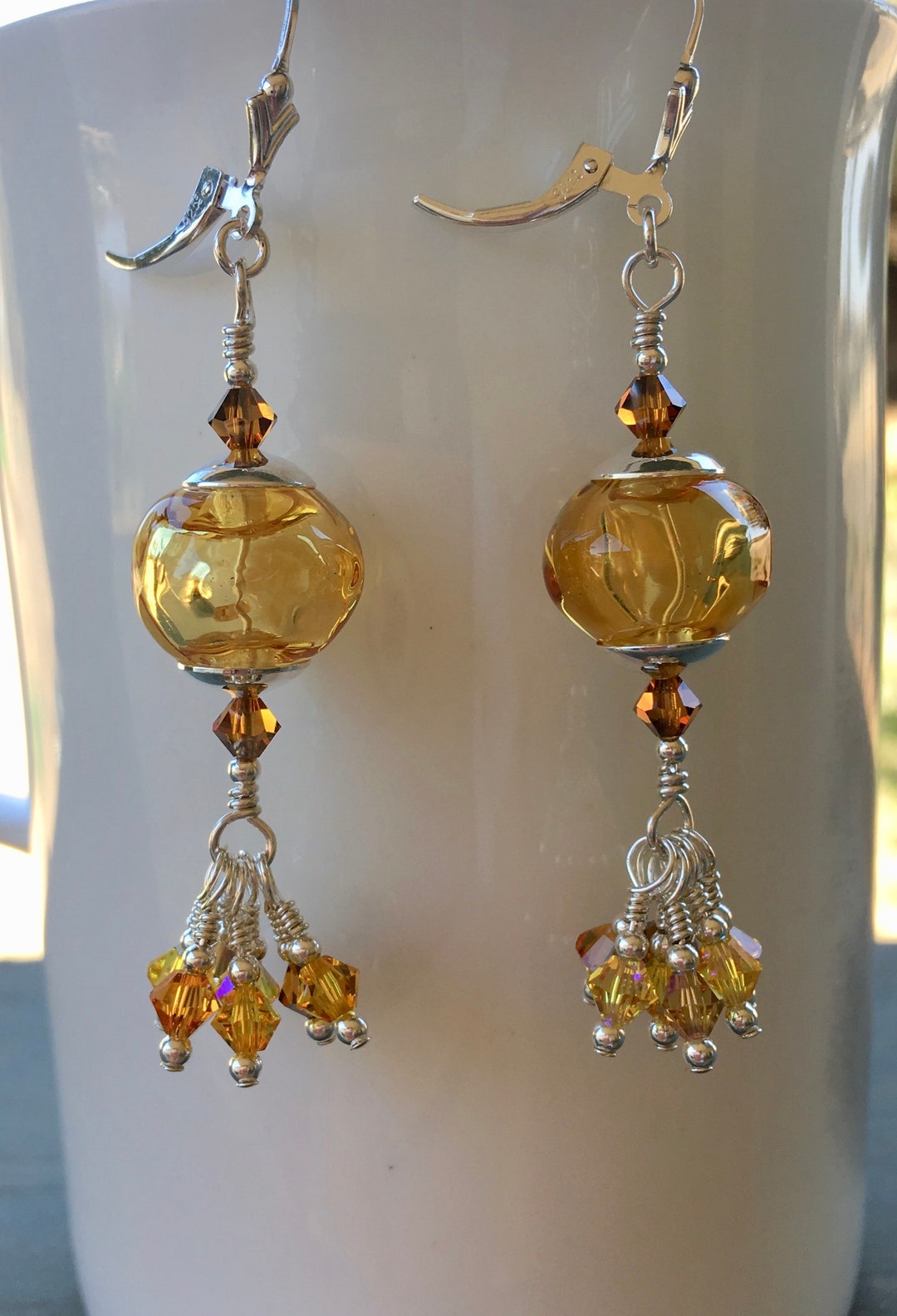 Swarovski Crystal and Lampwork Beaded Dangle Earrings Handmade - Etsy