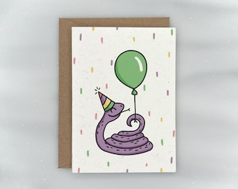 Fêtards - Mini carte cadeau d'anniversaire (serpent) - Jolie carte d'anniversaire animal | Texturé haut de gamme, 100 % recyclé, DONNER EN RETOUR