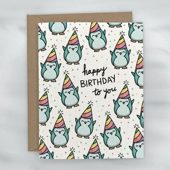 Party Penguins Happy Birthday Card - Cute Animal Birthday Card | Premium Textured, 100% Recycled, GIVES BACK