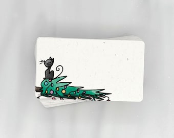 Chat et le sapin de Noël - Mini-cartes de correspondance (Paquet de 56) | Texturé haut de gamme, 100 % recyclé, DONNER EN RETOUR
