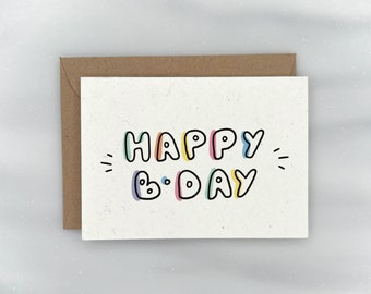 Feliz cumpleaños colorido, Minitarjeta con caja de regalo de cumpleaños, Textura premium, 100 % reciclada, DEVOLUCIÓN