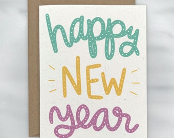Colorful Happy New Year Card | Premium Textured, 100% Recycled, GIVES BACK
