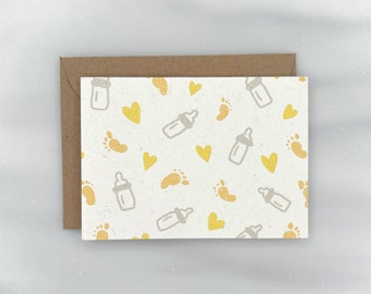 Cute Baby Pattern Yellow - Baby Shower Gift Enclosure Mini Card for New Baby | Premium Textured, 100% Recycled, GIVES BACK