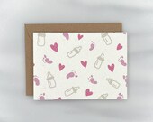 Cute Baby Pattern in Pink - Baby Shower Gift Enclosure Mini Card  for New Baby | Premium Textured, 100% Recycled, GIVES BACK