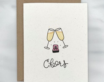 Champagne Cheers Engagement Card - Bridal Shower Card - Wedding Card | Premium Textured, 100% Recycled, GIVES BACK