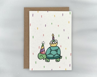 Party Animals - Birthday Gift Enclosure Mini Card (Turtle) - Cute Animal Birthday Card | Premium Textured, 100% Recycled, GIVES BACK