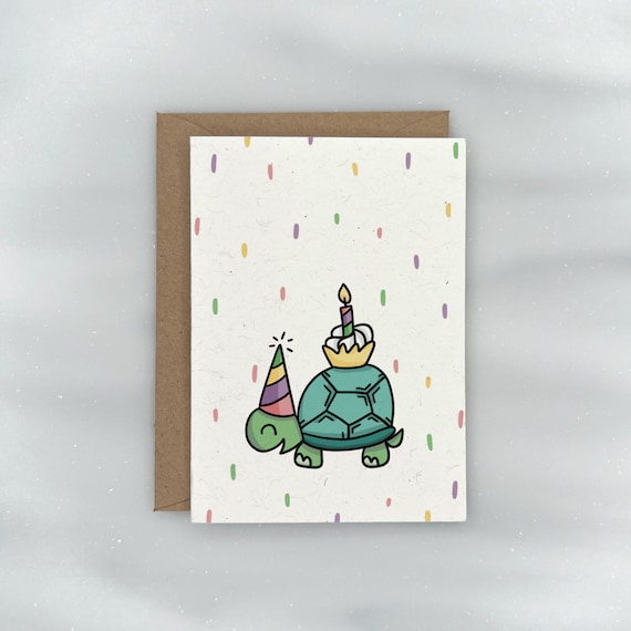 Party Animals - Birthday Gift Enclosure Mini Card (Turtle) - Cute Animal Birthday Card | Premium Textured, 100% Recycled, GIVES BACK