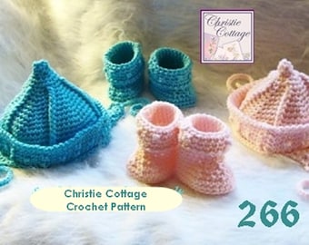 Fisherman Pixie Hat and Booties Crochet Pattern #266