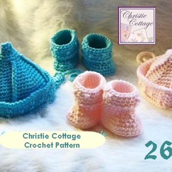 Fisherman Pixie Hat and Booties Crochet Pattern #266