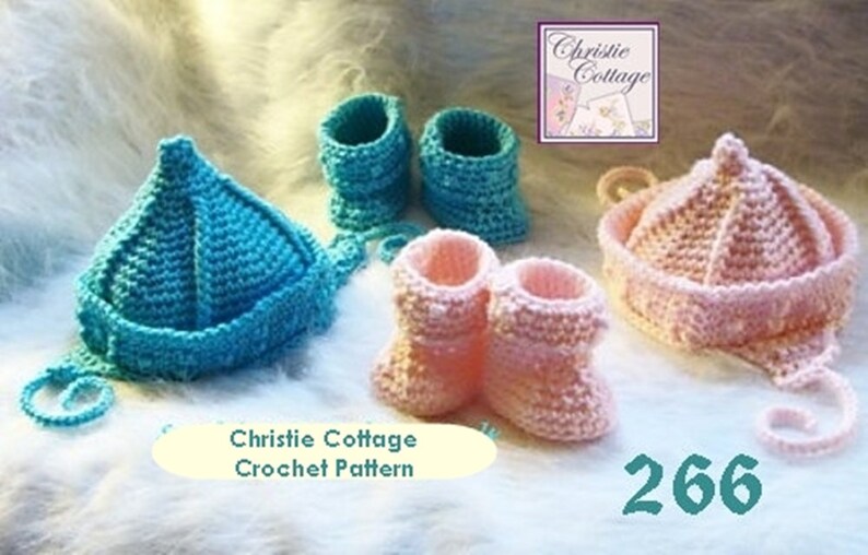 Fisherman Pixie Hat and Booties Crochet Pattern 266 image 1