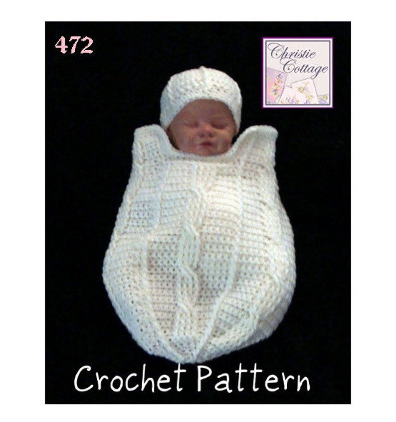 Fisherman Cable Newborn Cocoon and Hat Set Crochet Pattern image 0