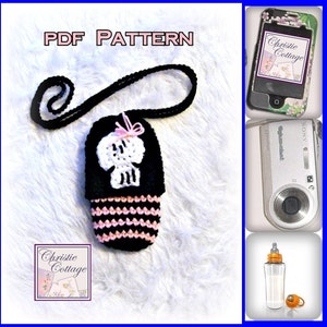 Skull Cell Phone Pouch, Camera, Bottle, case, cozie, holder Crochet Pattern, PDF 009 Not a finished product. image 1