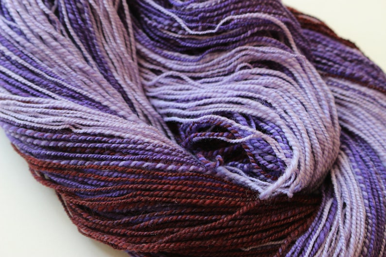 Hand spun merino wool silk DK weight yarn Heliotrope