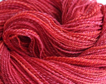 Hand spun wool yarn, Heat Wave, 2 ply DK weight yarn, hot red dyed yarn, yarn for knitting