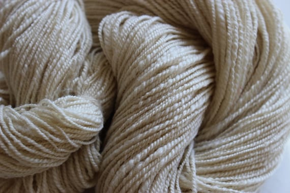 Hand spun merino/silk yarn, Ivory, 2 ply DK weight yarn, soft shawl yarn, sweater yarn, luxury yarn