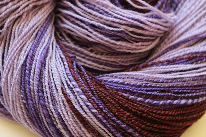 Hand spun merino wool silk DK weight yarn Heliotrope