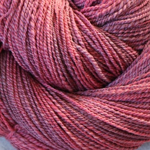 Hand spun Polwarth and silk yarn, Raspberry Smoothie, soft shawl yarn, sweater yarn, hat and cowl yarn