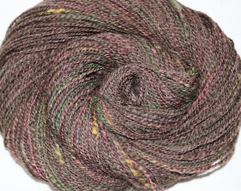 Hand spun tweed yarn, Brown Tweed, 2 ply worsted weight yarn, hat and mitten yarn, sweater yarn