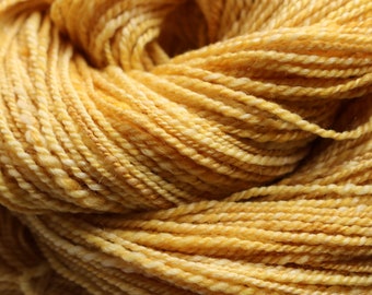 Hand spun Merino wool and silk , Pot of Gold, 2 ply DK weight, soft gold yarn, sweater, shawl yarn
