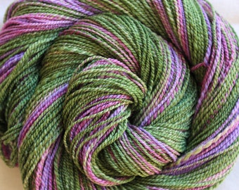 Hand spun merino wool bamboo silk yarn, Garden Path, soft shawl yarn, summer sweater yarn, 2 ply, DK weight yarn