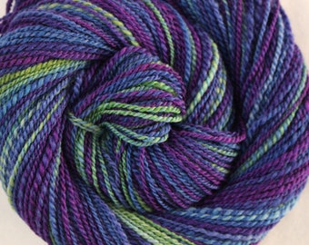 Hand spun BFL wool, Blue, Plum, Kiwi, 2 ply DK weight, soft shawl yarn, baby sweater yarn, scarf yarn