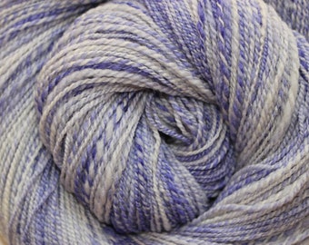 Hand spun merino wool silk yarn, Lavender Speckle, 2 ply DK weight wool, soft shawl yarn, baby sweater yarn, soft wool silk yarn