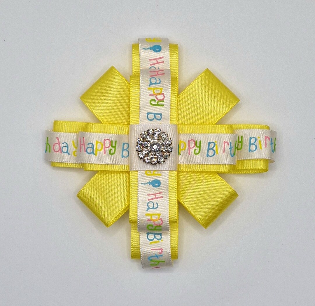 Yellow Handmade Happy Birthday Ribbon With Rhinestone Embellishment - Etsy