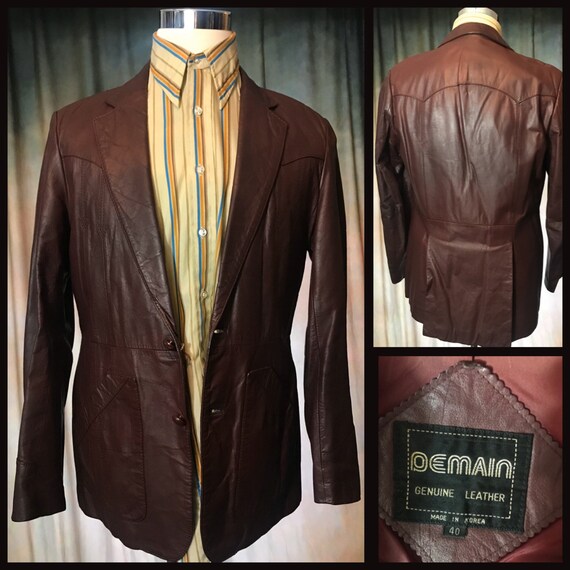 Mens Vintage Brown Leather Jacket, Size 40 Mens Le