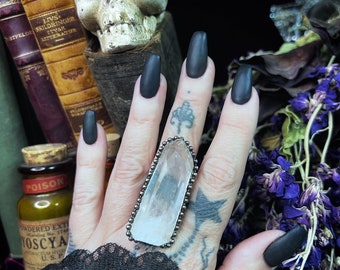 The “Vampires Wife”, Clear Quartz Crystal Point Adjustable Ring, style 10