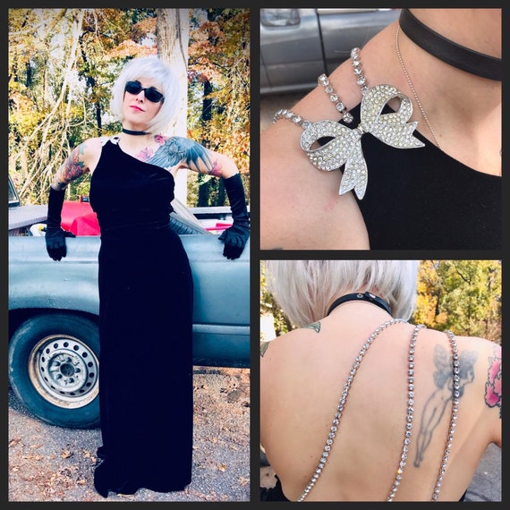 Black Evening Dress, Black Velvet Gown, Vintage Bl