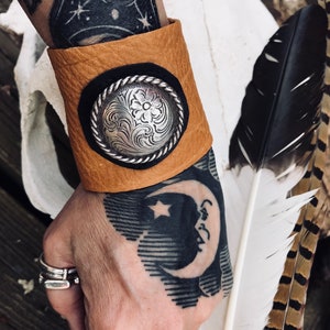 Leather Cuff, Handmade Leather Cuff, Concho Bracelet, Concho Cuff
