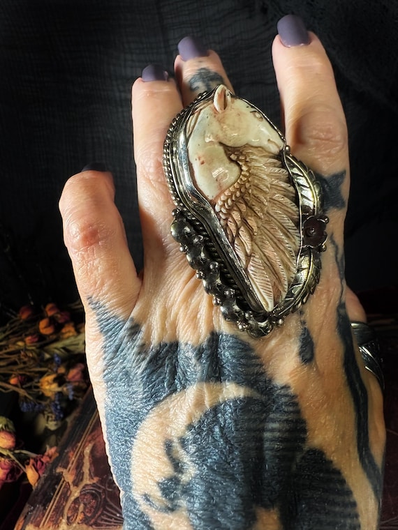 Pegasus Ascends, Bone Carved Ring - image 6